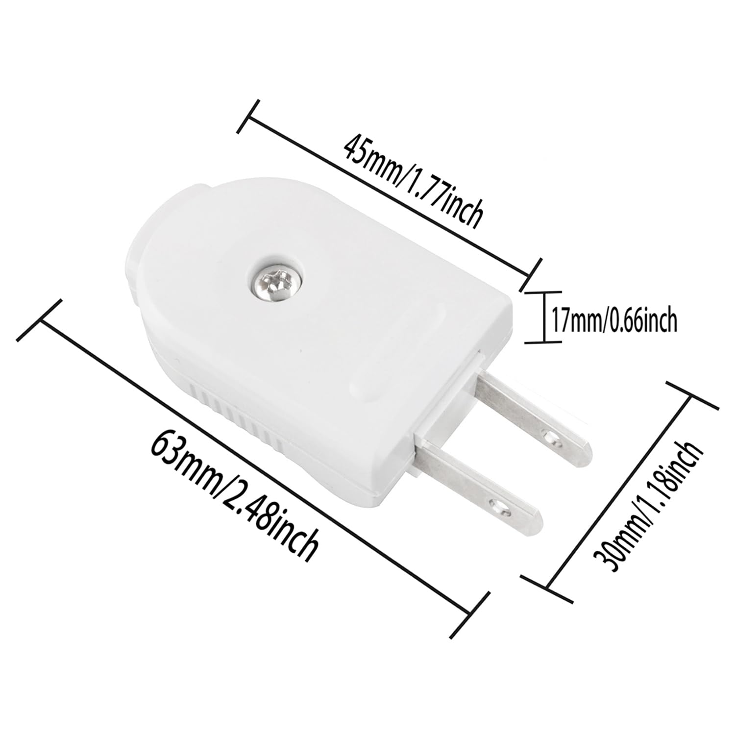 ZZLZX 2PCS White Rotatable 2-Pin Plug Long Wire 2-Pin Plug Flat